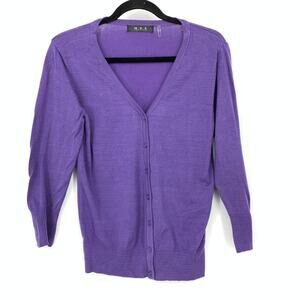 Modcloth MAK Cardigan Sweater Womens Sz Large Purple V-Neck 3/4 Sleeve
